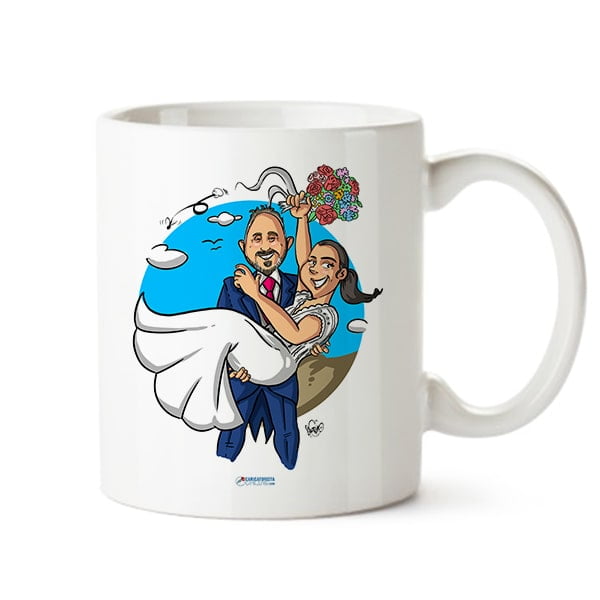 pareja con caricatura taza