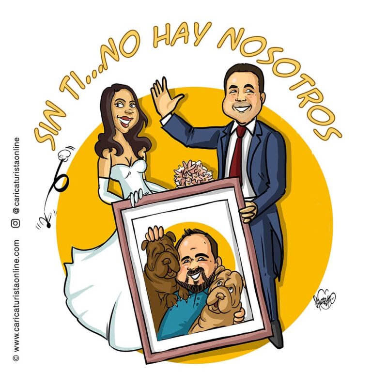 caricatura de mascota boda novio