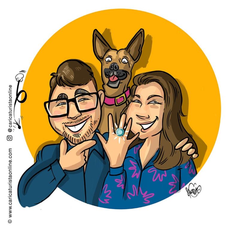 caricatura pedida de matrimonio con perro